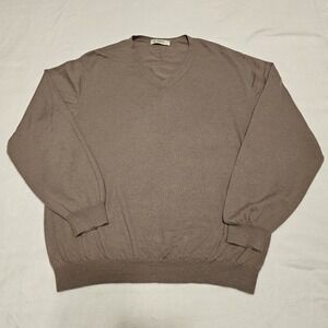Kinross Cashmere Sweater Mens L*missing Size Tag*Taupe Beige V Neck Long Sleeve